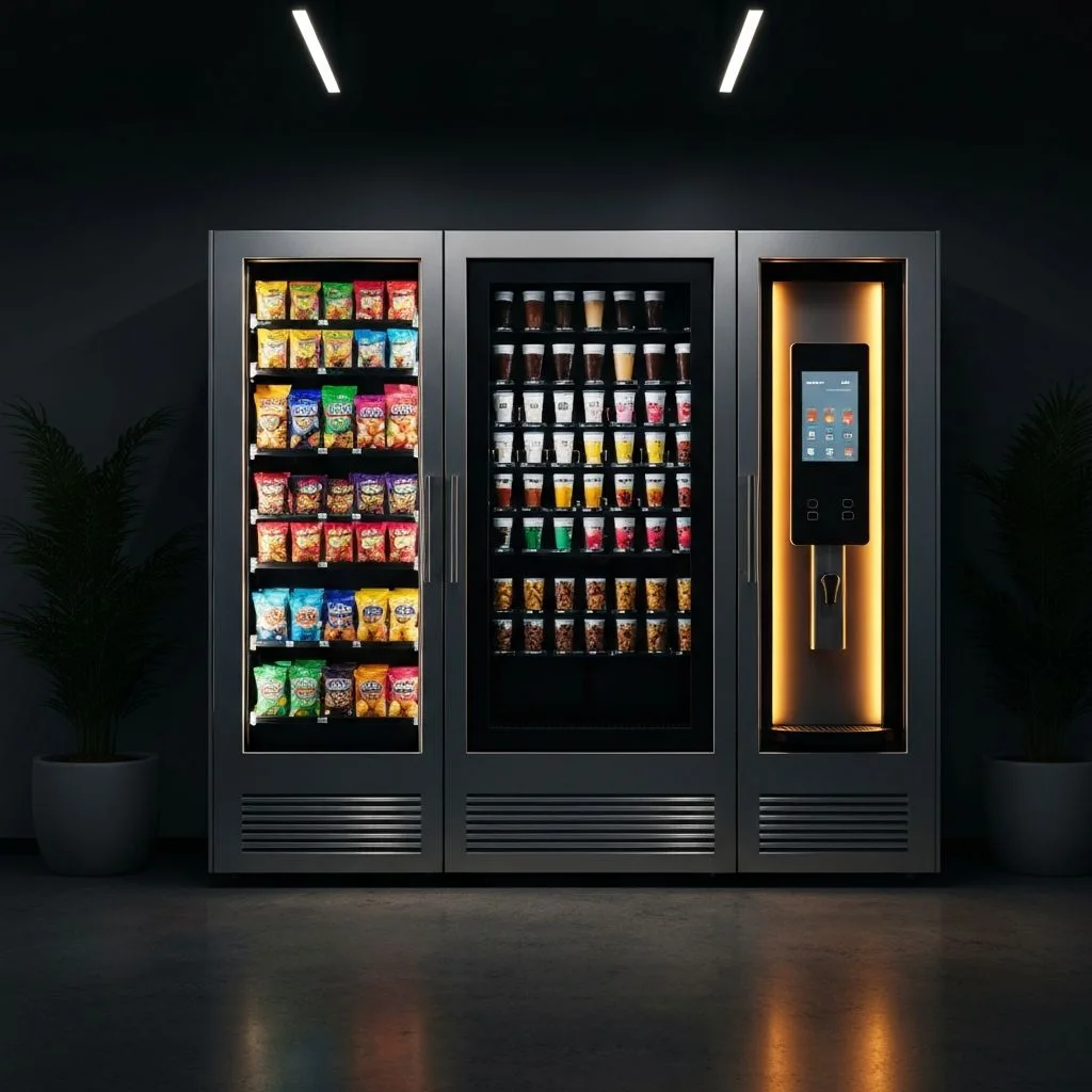 Moderne snack- en drankautomaat in een lichte ruimte